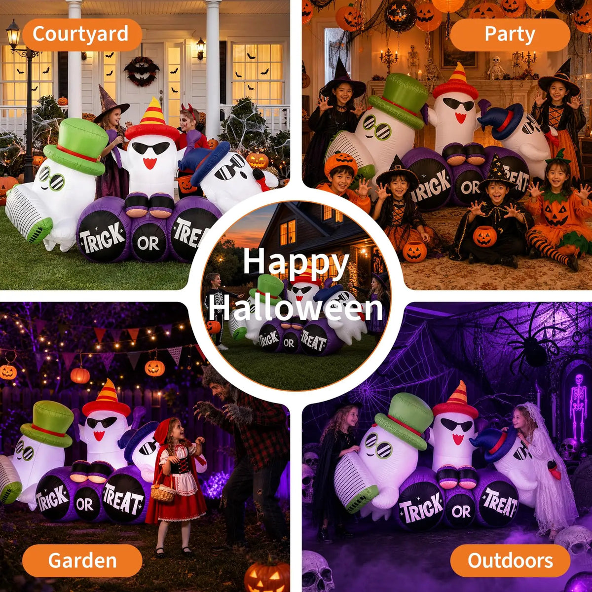 8ft Halloween Ghost Band. Inflatable Outdoor Yard Decoration With 6 Led Lights, Trick Or Treat Blow Up For the Lawn.