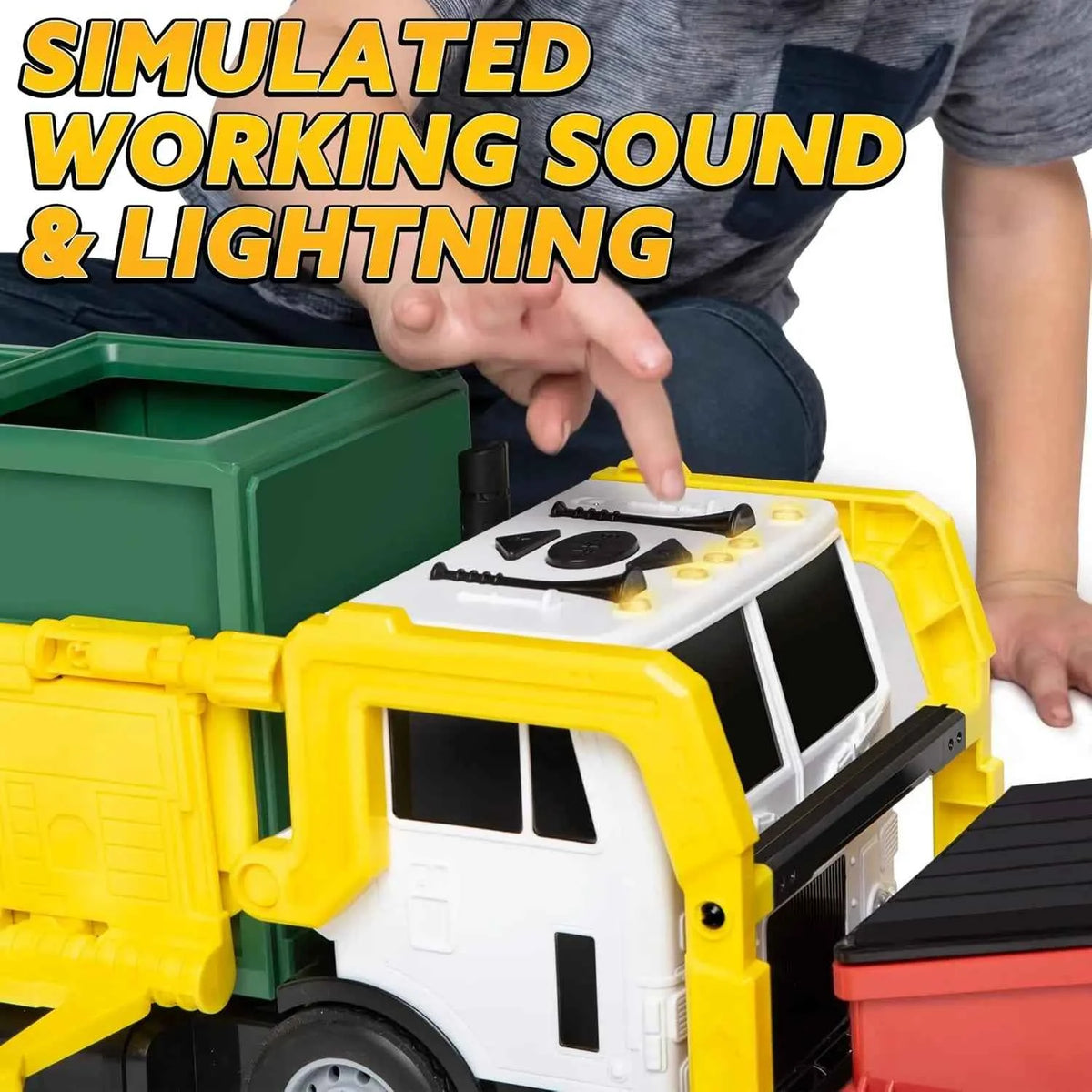 JOYFY Large Friction Powered Garbage Truck Toy Set & Includes Dumpster Trash Bins.