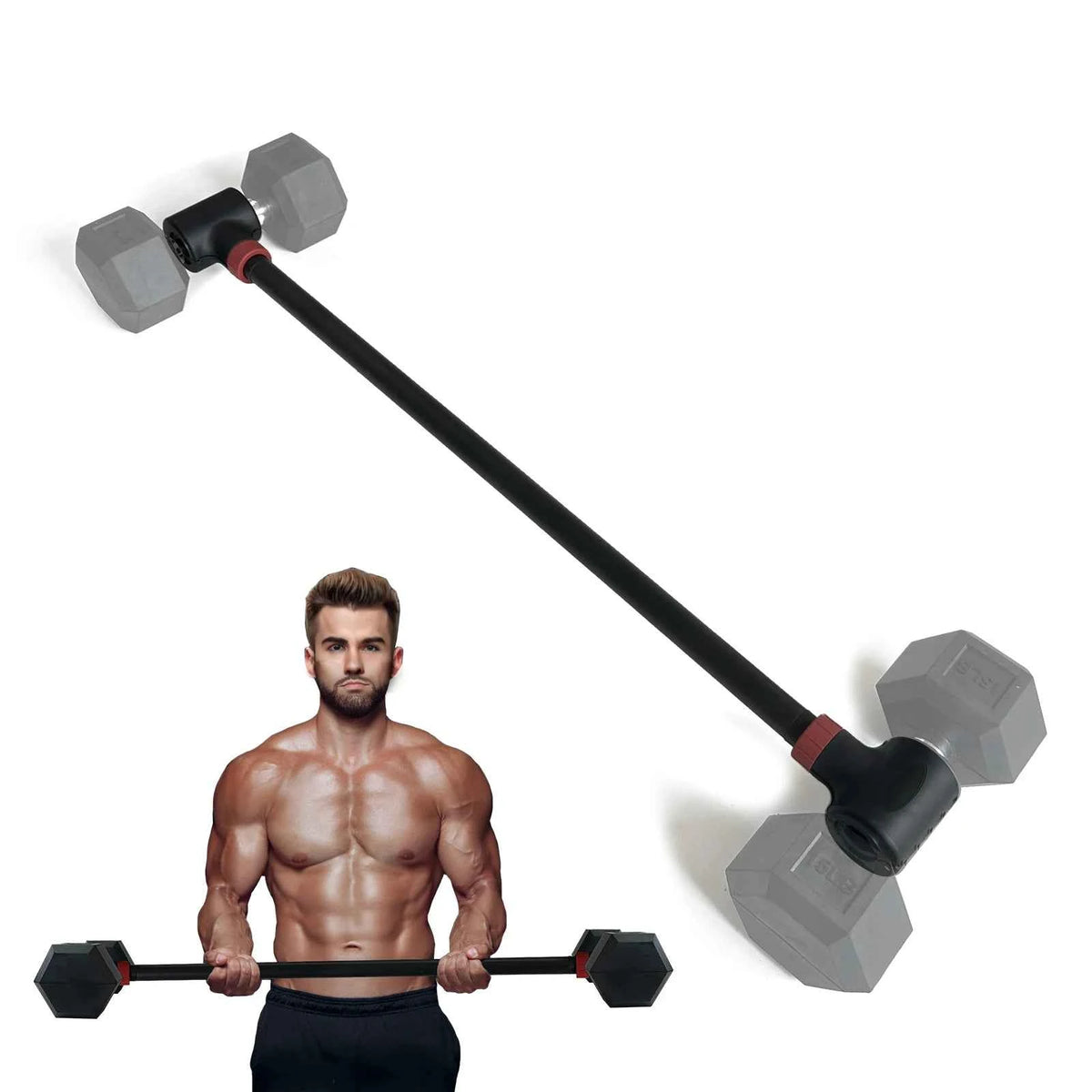 Adjustable Dumbbell Converter to Barbell Set and Kettlebell for Home Fitness. Adjustable Up to 200lb Capacity Weight Barbell