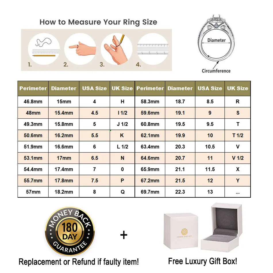 Newshe 2Pcs Halo Round Cut Moissanite Wedding Ring Set for Women. Solid 925 Sterling Silver Zircons Luxury Bridal Rings