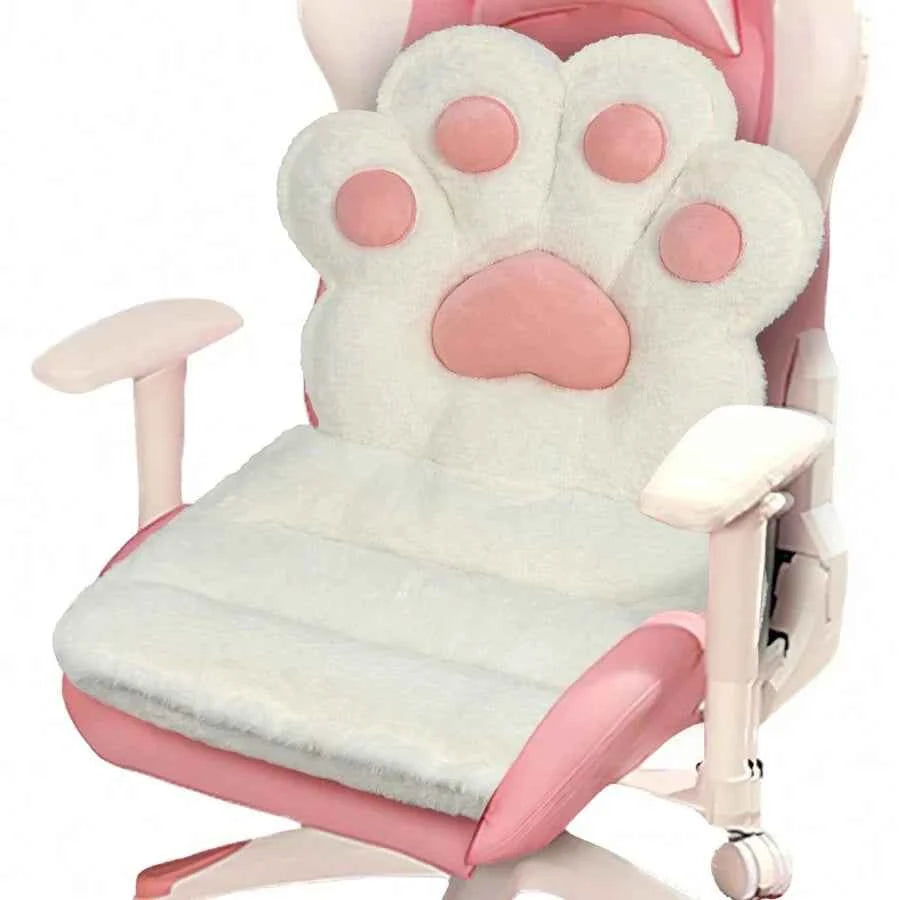 L-Shape Cat Paw Cushion, Kawaii Chair Pillow, Faux Rabbit Fur, Gaming Chair Cushion