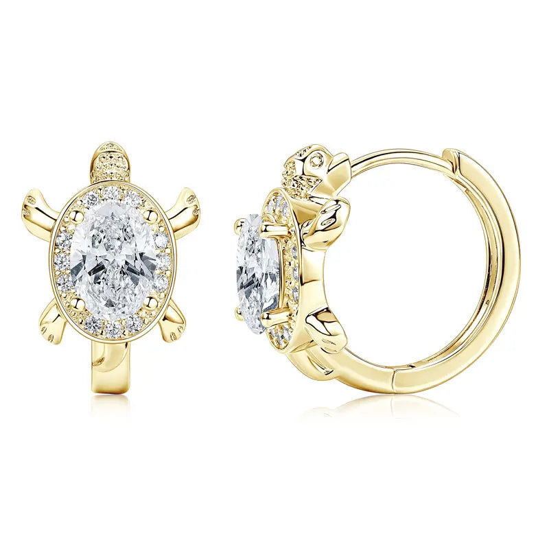 OXTAO Moissanite Hoop Earrings 5x7mm D VVS1 Oval-Cut for Women, Cute Turtle Style Huggie Earrings Unique Jewelry Gift 14K Gold Filled
