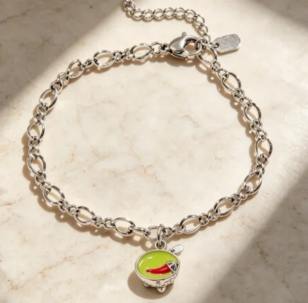 S925 Sterling Silver Vintage Oxidized Charm Bracelet for Women, Sunflower, Texas Map, Spicy Chili, Heart, Rabbit, & Cross Enamel Charms, Retro Fashion Silver Jewelry, Ideal Gift for Ladies