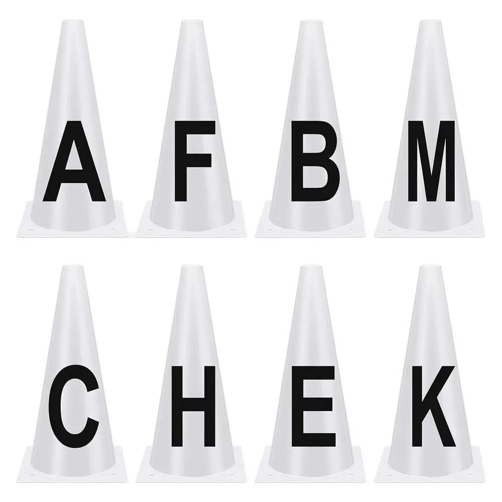 Horse Training Equipment. Portable White Dressage Letter Cone Set. Stackable Sports Training Cone
