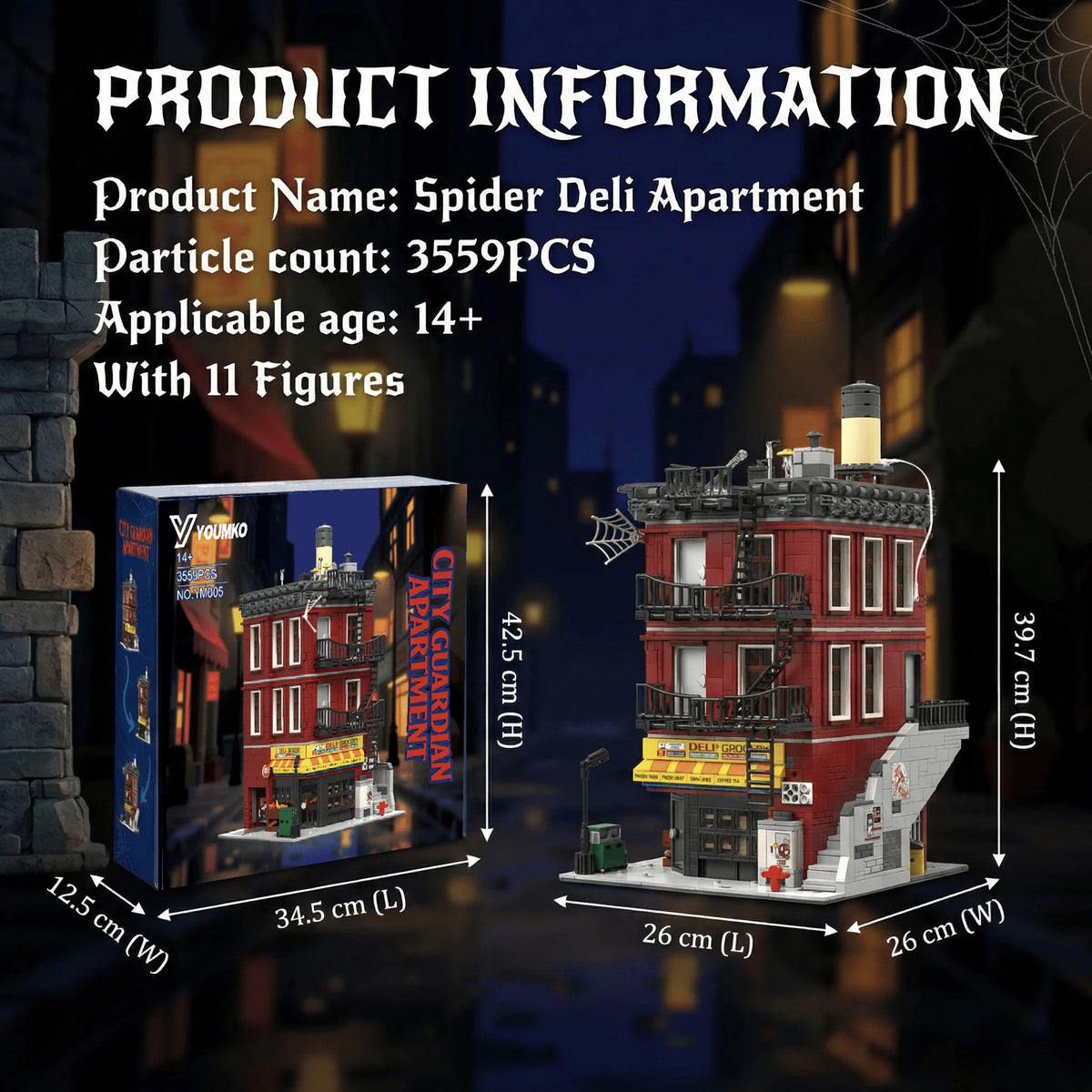 Spider Deli Apartment Building Blocks With 11 Figures. Films Hero Classic City Modular Assembly. Model Kit, Creative Gift 3559PCS