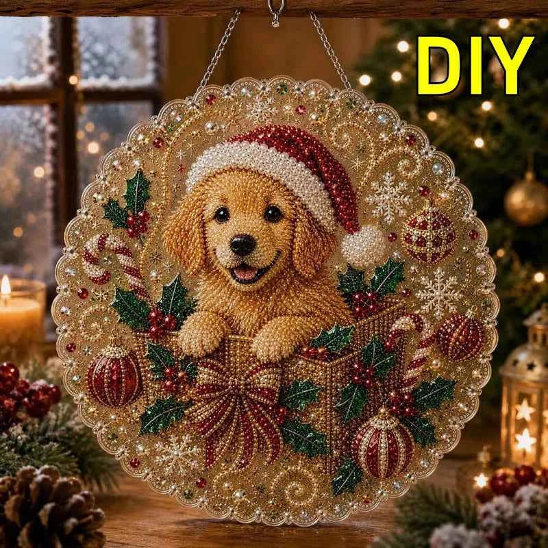New Christmas Pearl Diamond Kit. DIY. Dog, Cat, Hummingbird, & More Patterns. Acrylic Circular Board With Lace Edges Wall Decorate Gifts