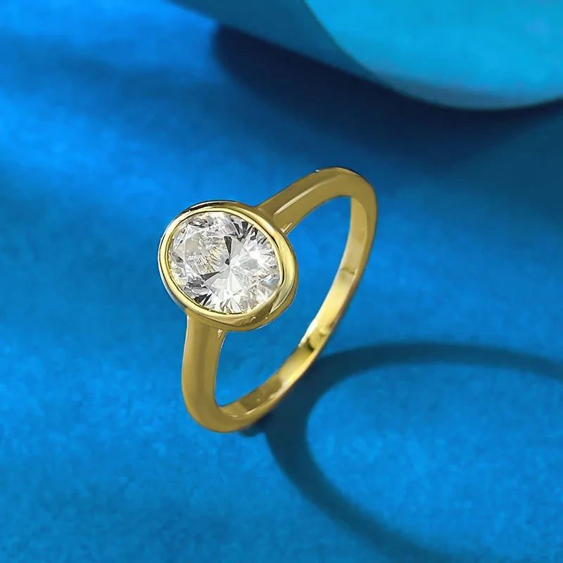 LYEE CYEE Cocktail 3ct Oval Cut Moissanite Ring, 925 Sterling Silver Engagement Solitaire Rings for Women Gold Plated. Anniversary Gifts