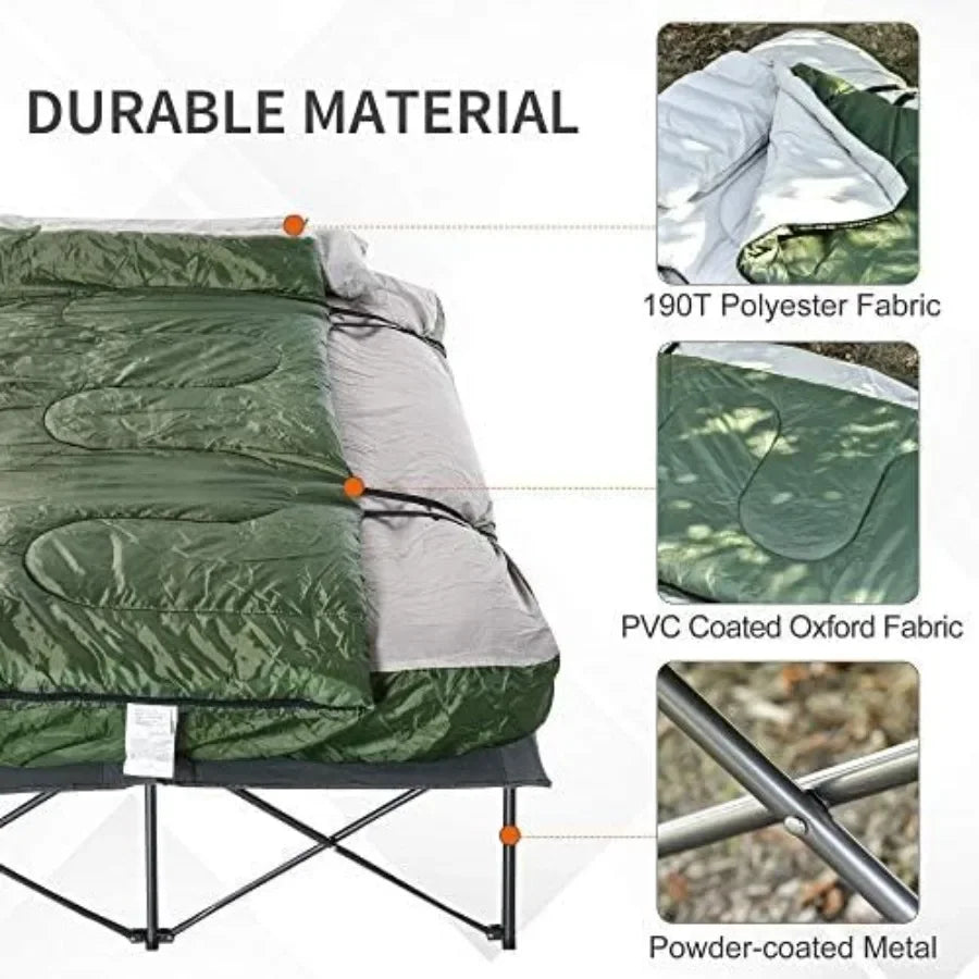 2-Person Potable Folding Camping Cot. Outdoor Bed Set with Pillows