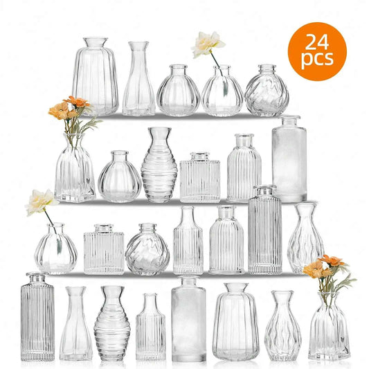 18/36Pcs Glass Bud Vase Set, Small Mini Flower Vases for Centerpieces, Rustic Vintage Home Table Decor, Wedding Party Supplies, Clear