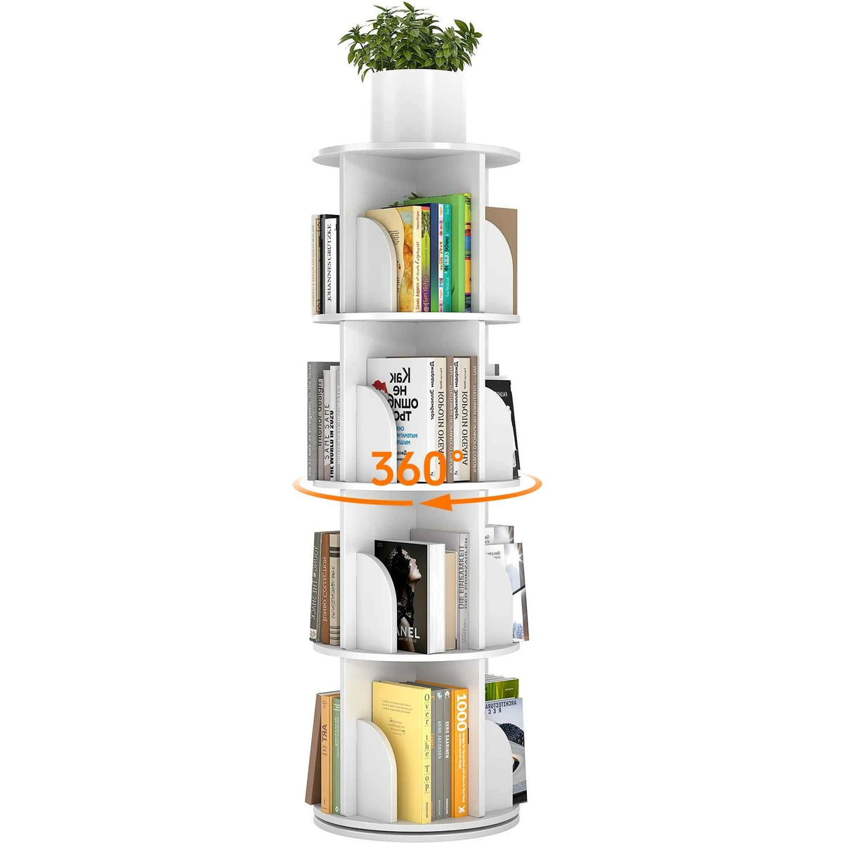 Rotating 3-Tier Bookshelf, 360° Spinning Corner Bookcase with Lazy Susan, White. Space Saving Organizer. Adults & Kids, 15.75" Diameter
