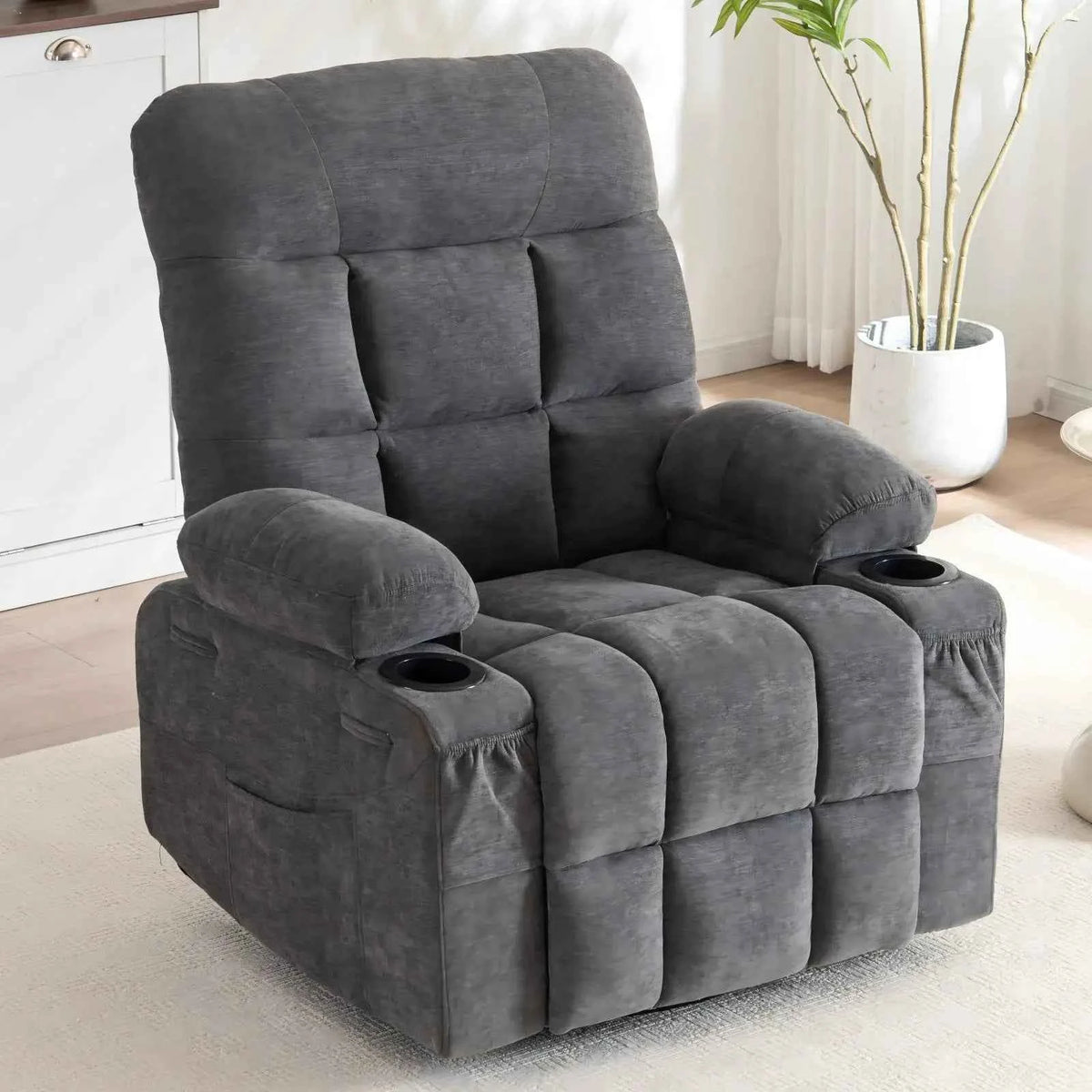 360° Swivel Rocker Recliner Chair with Cup Holders & Side Pockets,