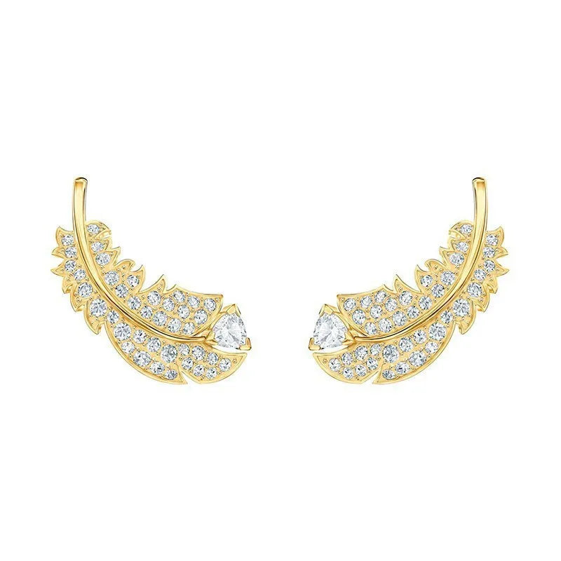 Buy One Get One Free S925 Pure Silver Full Diamond Mysterious Feather Earrings. Exclusive To High-end Luxury Banquets