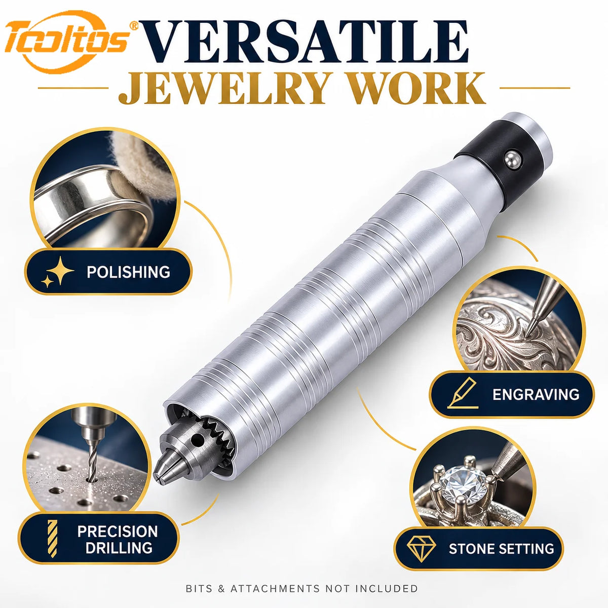 TOOLTOS Jewelry Flex Shaft Grinder. Handpiece 0-5mm Chuck with Key for Engraving, Polishing, Drilling. Rotary Motor Accessories