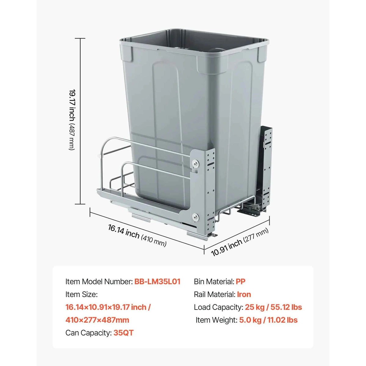 SucceBuy Pullout Trash Can for Kitchen Cabinets w/Heavy Duty Metal Soft Close Sliding System and Door Kit for Sink Under Counter