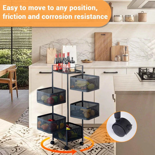 Five Layers 360 Degree Rotatable Trolley Storage Rack, Carbon Steel Storage Rack,