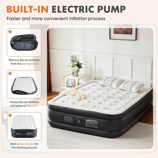 JHK Queen Or Twin Size Air Mattress. Blow Up Double Height with Non-Slip Bottom. Weight Capacity 660 lbs. Air Bed for Home or Camping