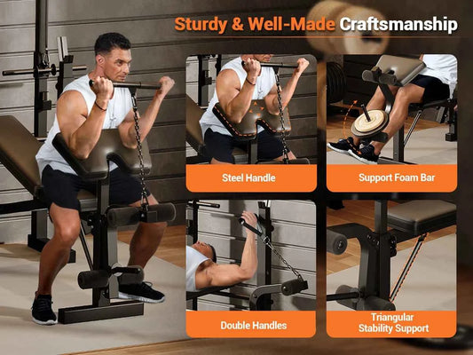 Adjustable 4-in-1 Weight Bench Set with Leg Developer, Barbell Rack, Butterfly Arm Preacher, Foldable