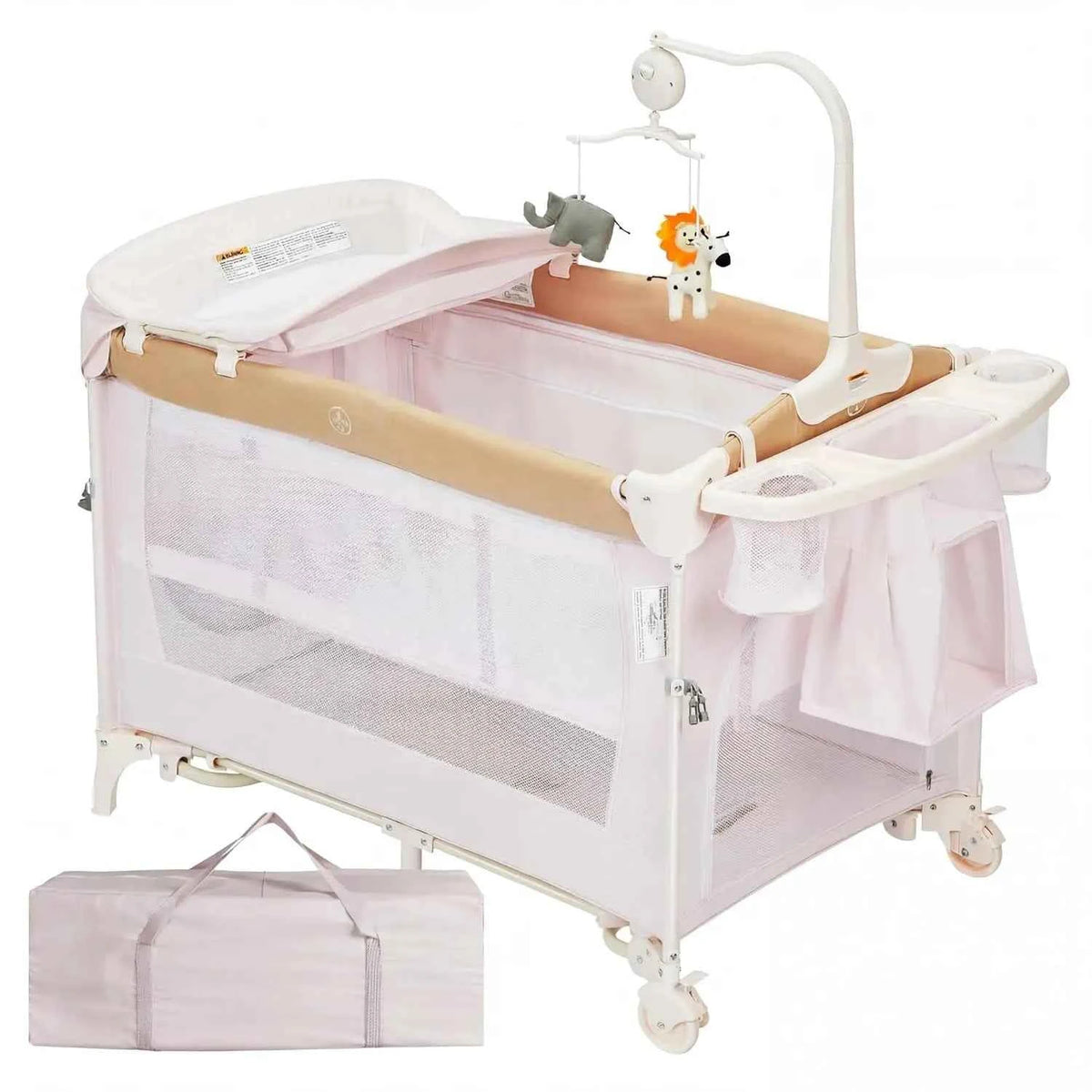 5-in-1 Playard for Babies with Bassinet, Changing Station, Portable Crib & Playpen, Breathable Mesh, Firm Mattress & One-Hand Fold