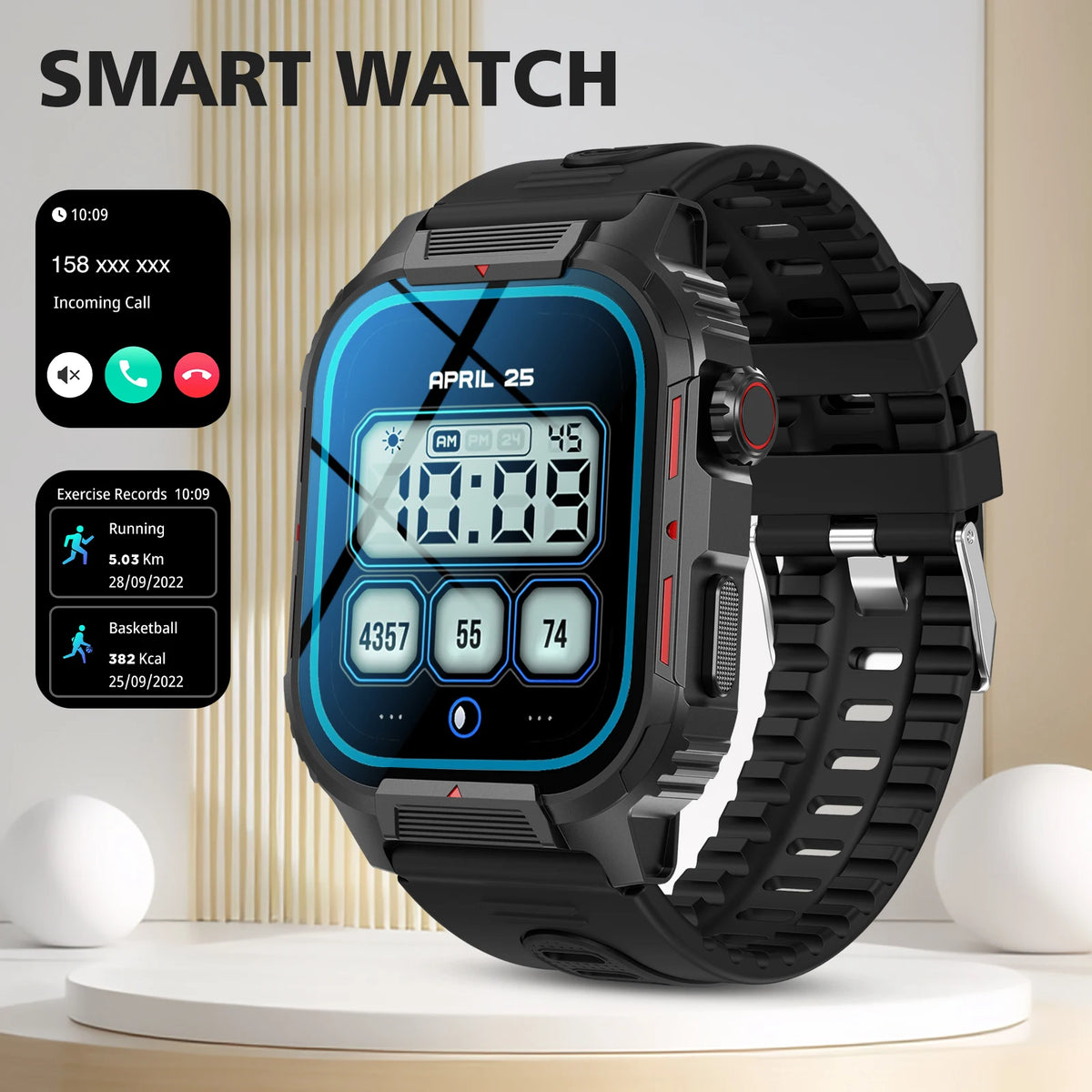 New Full-Touchscreen HD Sports Smartwatch, Unisex, with Call/Message Alerts, Watch Faces, Multiple Sports Modes, Music Playback. Suitable for Android & IPhone, Ideal Gift for Everyone