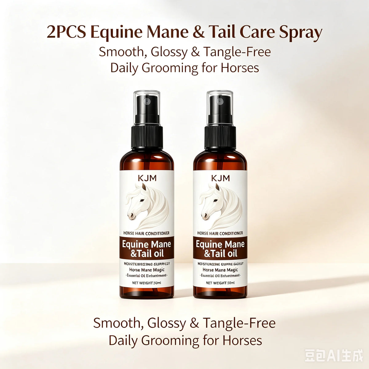KJM Horse Mane Detangling Spray. All Breeds, Plant Extract Quick Moist Non Greasy Shiny Equine Daily Groom Spray