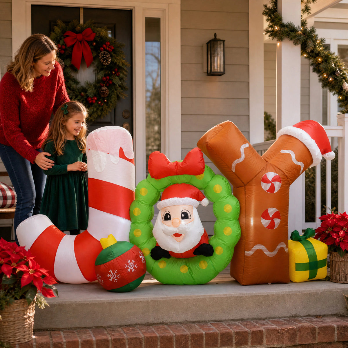 6ft Giant Lighted Christmas Inflatable JOY Sign Outdoor Decoration. Waterproof Polyester Taffeta. Blow Up Yard Prop Holiday signs.
