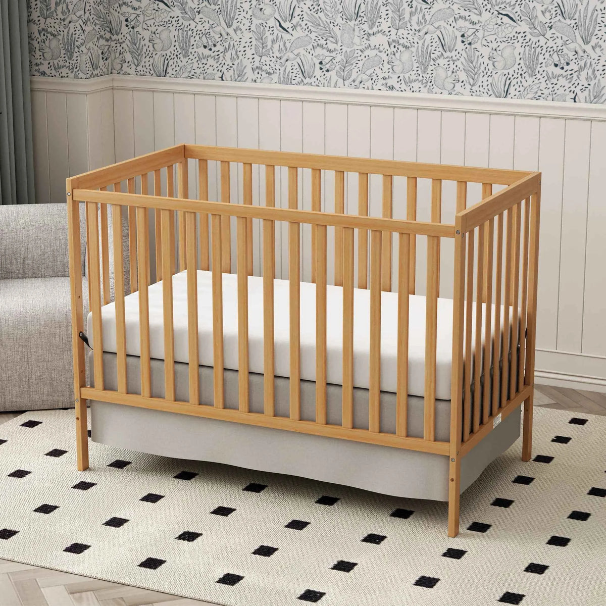 5-in-1 Convertible Baby Crib, Wooden Nursery Crib Converts to Toddler Bed Daybed and Full Size Bed, 3 Adjustable Mattress Positions, Non-Toxic Finish