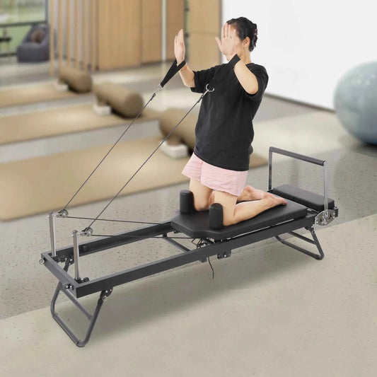 Foldable Pilates Reformer Machine Portable. Multifunctional Yoga Fitness. Grey/Black Use in Homes/Offices/Yoga Studios/Gyms