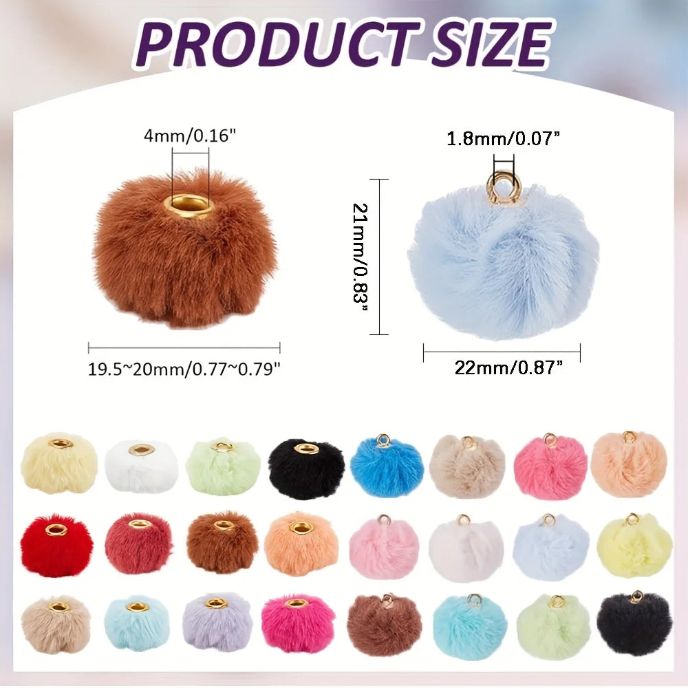 136pcs Randomly Mixed Color Autumn-Winter Style Ultra-Soft And Fluffy Fuzzy Round Beads, Suitable for DIY Jewelry Pendants,