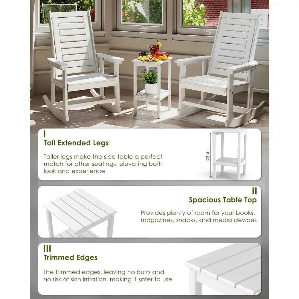 Two-Tier Outdoor Patio Side Tables, 23.5, Weather-Resistant HDPE Plastic, White, Suitable for Garden and Porch