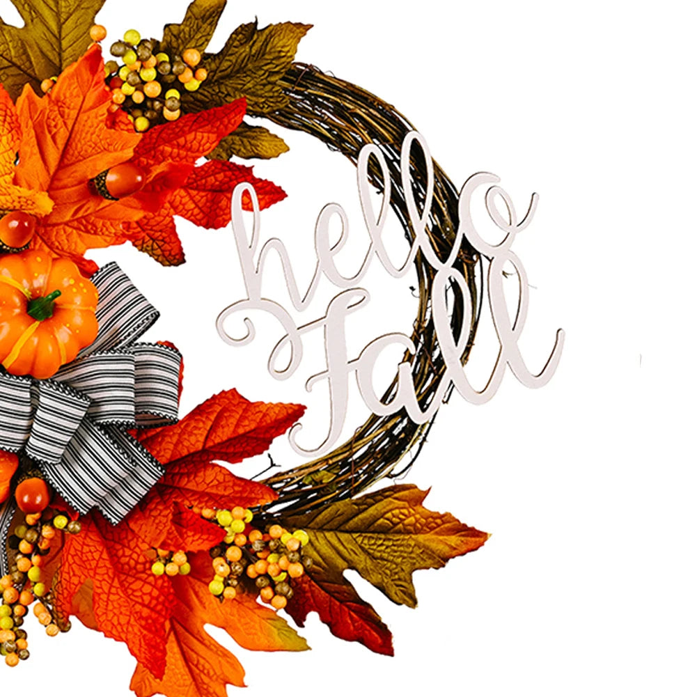 40cm Artificial Pumpkin Wreath. Thanksgiving Garland Door Hanger. Front Door Autumn Wreath for Thanksgiving.