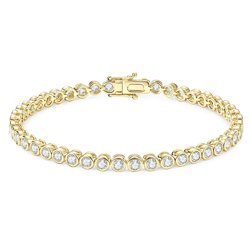 OXTAO Bezel Set Moissanite Tennis Bracelet, 14K Gold Filled D Color VVS1 Round Cut Imitation Diamond Bracelet, Gifts for Women