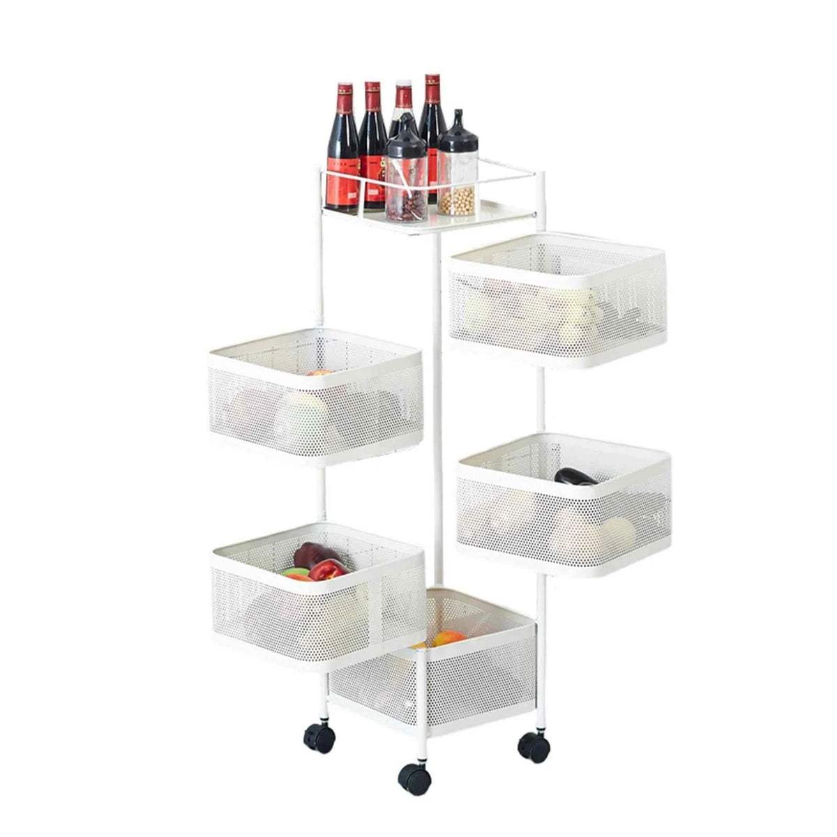 Five Layers 360 Degree Rotatable Trolley Storage Rack, Carbon Steel Storage Rack,