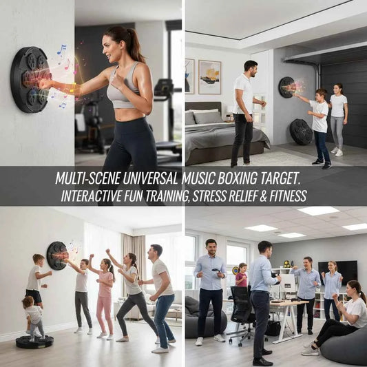 Smart Bluetooth Music Boxing Machine with Gloves, Wall Mounted Electronic Punching Target with LED Lights & Built-in Speaker, 2000mAh Rechargeable for Home Gym Training, Black