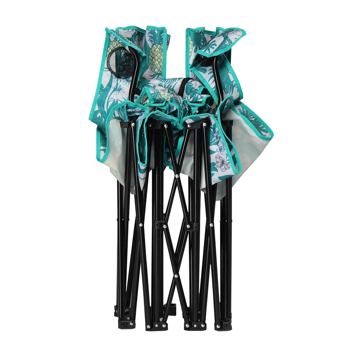 Portable Outdoor 2-Seat Folding Chair with Removable Sun Umbrella, Pineapple