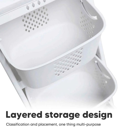 2/4 Tier Laundry Basket Cart. Removable Storage Buckets. Plastic Hamper with 4 Wheels. White