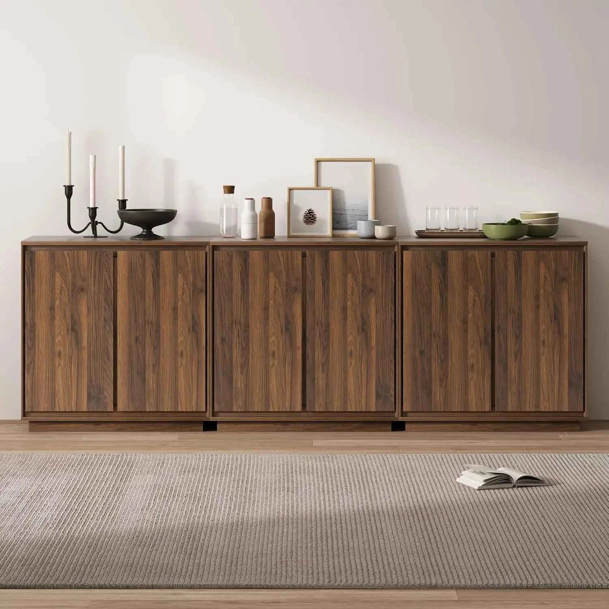 3 PCS Sideboard Buffet Cabinet, Handle-Free Design & Adjustable Shelves for Storage, Custom