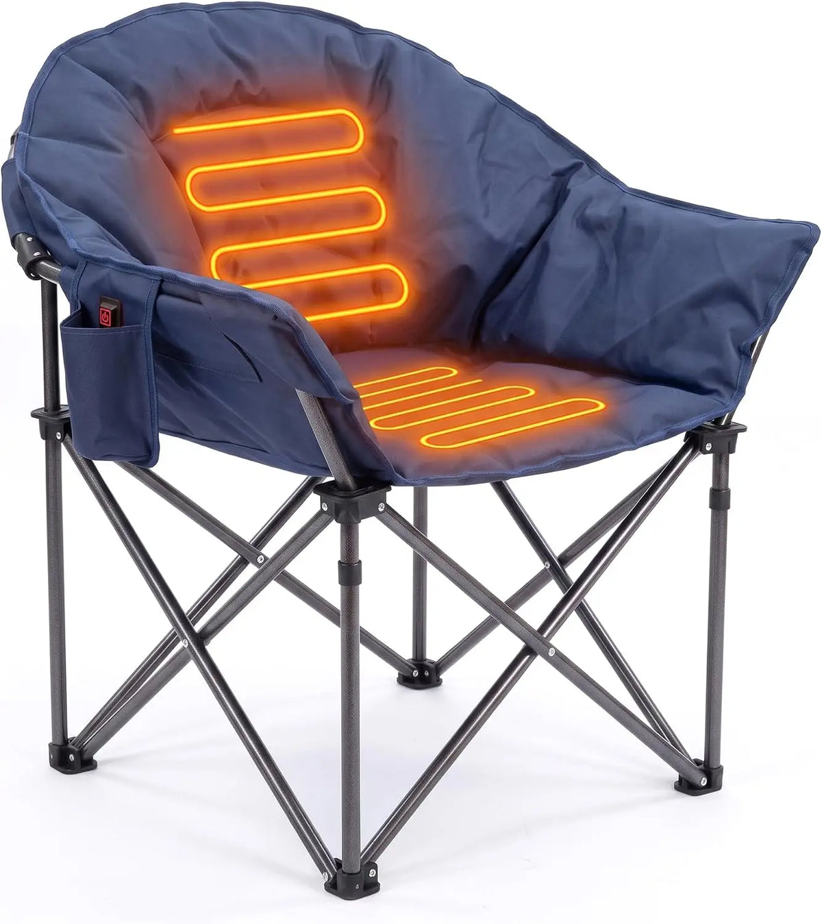 Oversized Heated Camping Chair for Adults – Heavy Duty Padded Outdoor Folding Chair with Cup Holder, Storage Pockets & Big Tall Support