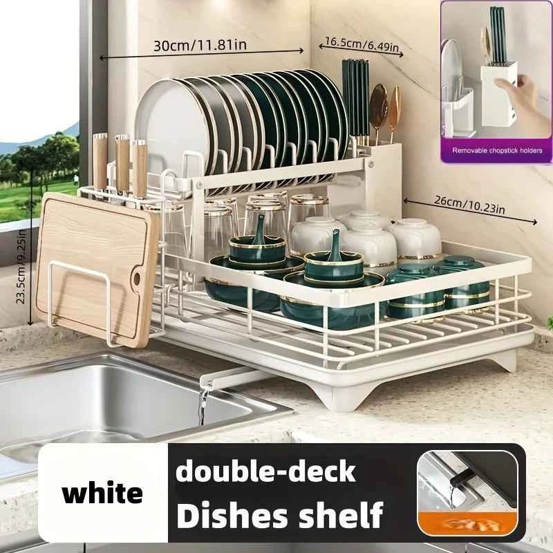 Commercial-Grade Dish Drying Rack – 2-Tier Stainless Steel with Water Catch Tray, Rust-Proof for Home or Business