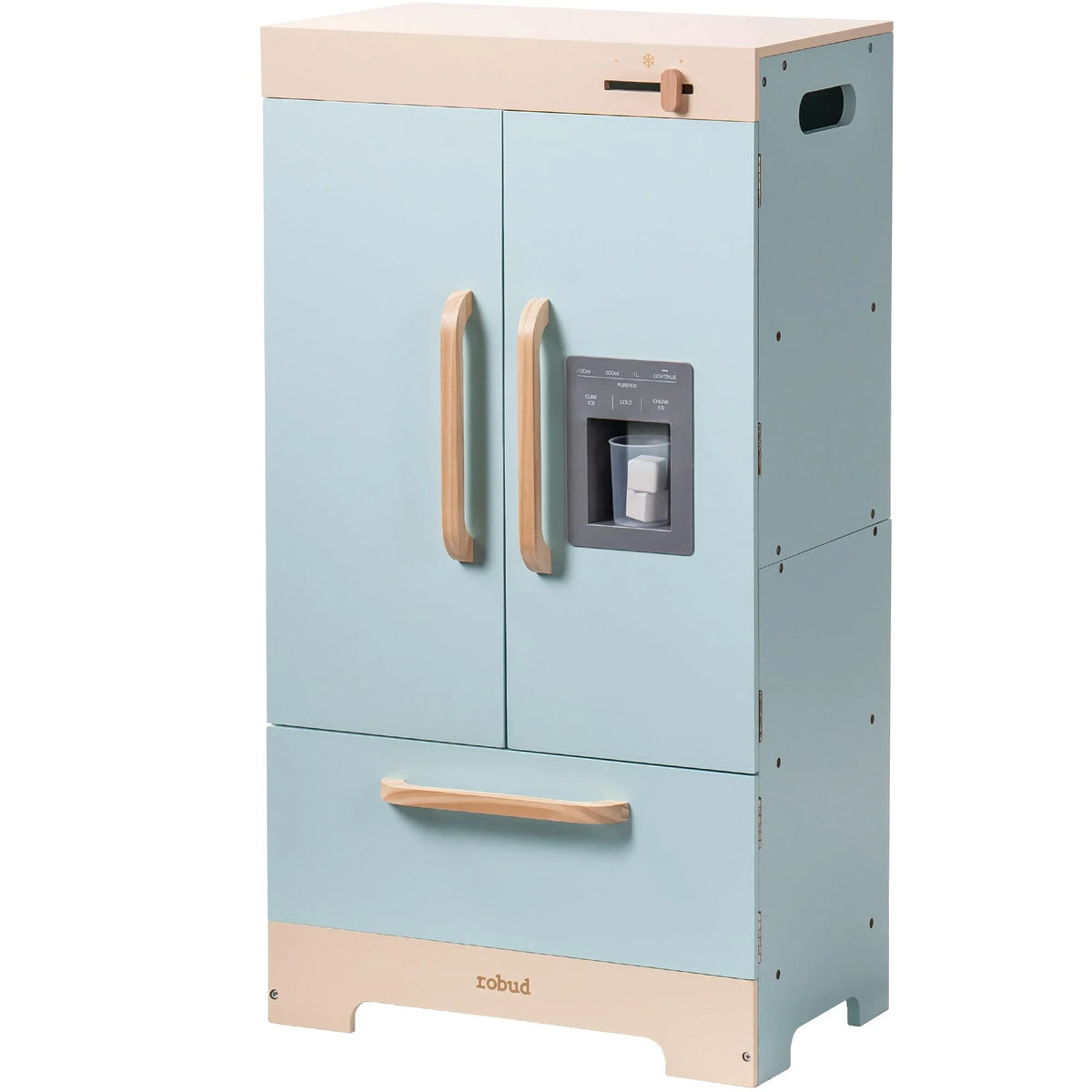 Robotime Robud Play Kitchen Fridge/ Refrigerator with Ice Dispenser. Wooden Kids Play Kitchen Playset Toy for Ages 3+, Color is Blue - Myaccessoriesstore