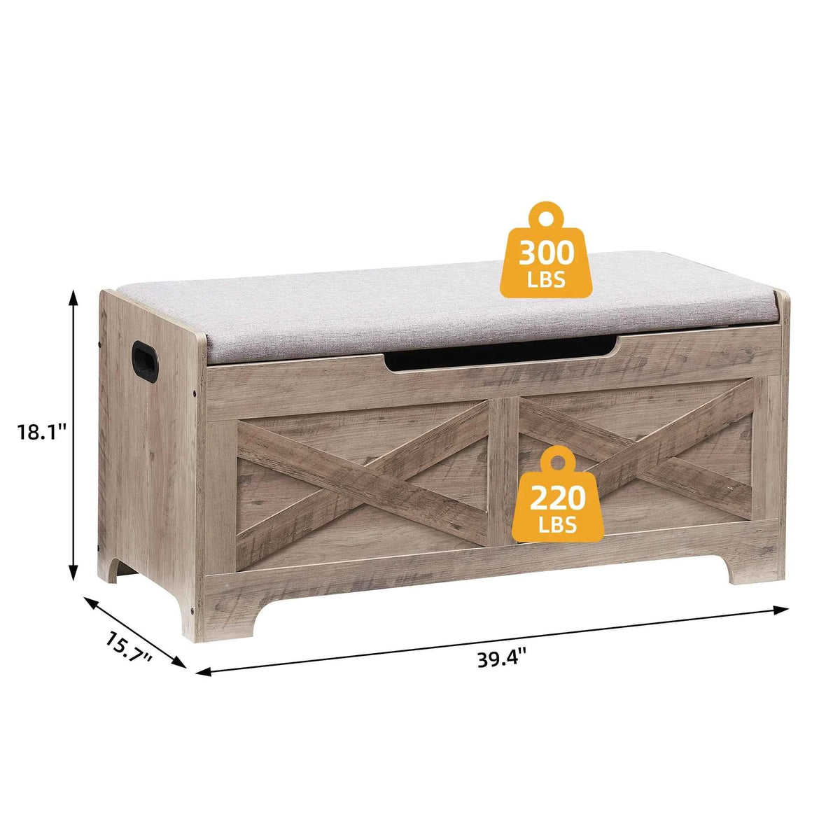 Storage Bench Storage Chest with 2 Safety Hinges Liftable top Shoe Bench Retro Wooden for Entryway, Bedroom, Living Room