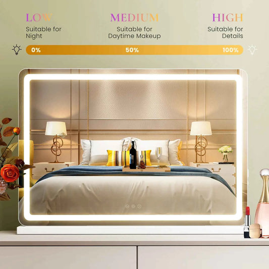 JHK LED Vanity Mirror with Lights. Aluminum Frame. Bathroom Mirror. Dimmable 3 Color Modes. Makeup Mirror Memory Function.