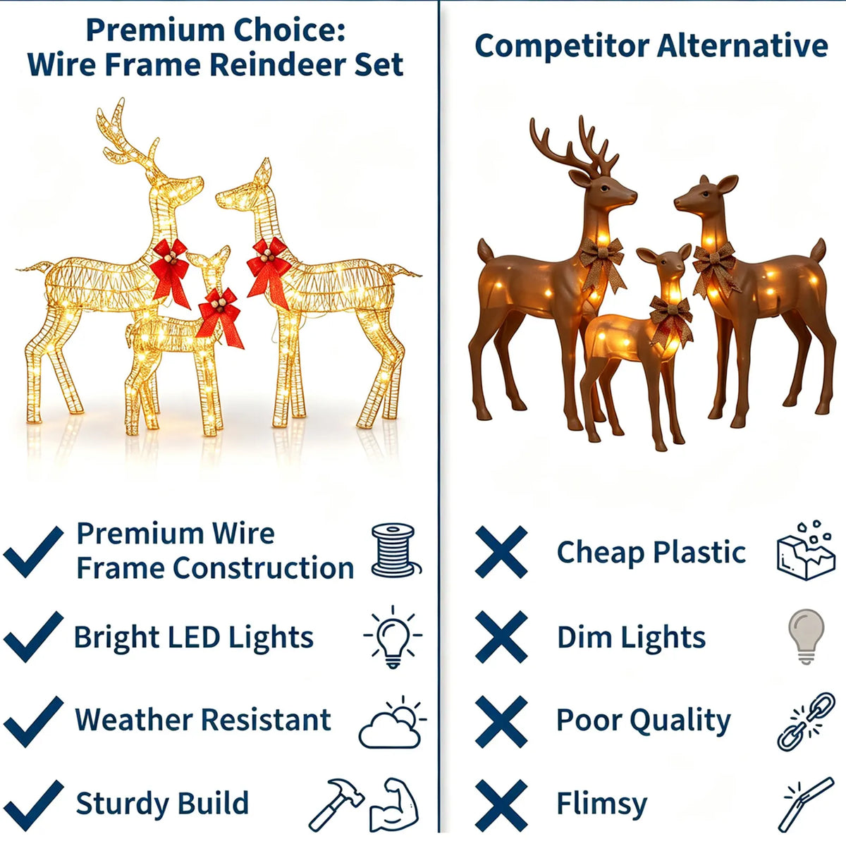 3-Piece Lighted Christmas Deer Family Outdoor Decoration Set. 3FT Tall IP44 Waterproof with LED Lights for Lawn, Garden & Porch