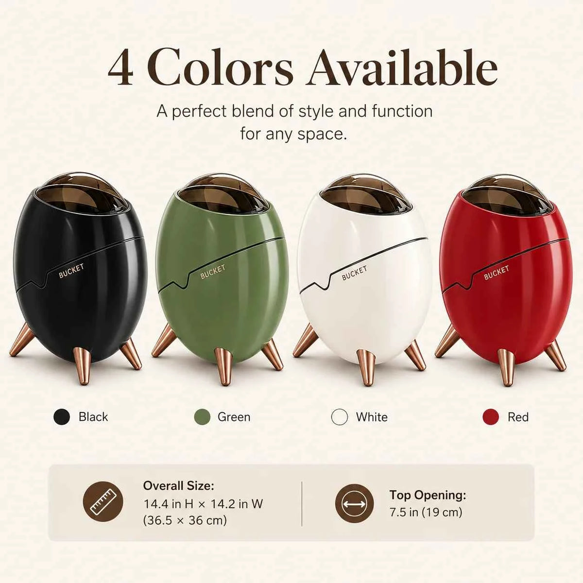 1 Pack Egg Shaped Swing Lid Trash Can with Removable Inner Bucket & Smoky Odor-proof Cover, Luxury Golden Metal Tripod Legs Compact Decorative Mini Waste Bin for Bedroom Bathroom Living Room Nightstand Side Table Household Ga