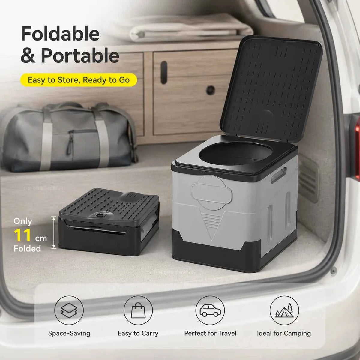 ZM Portable Folding Car Toilet PP Travel Potty with Lid Compact Emergency Toilet