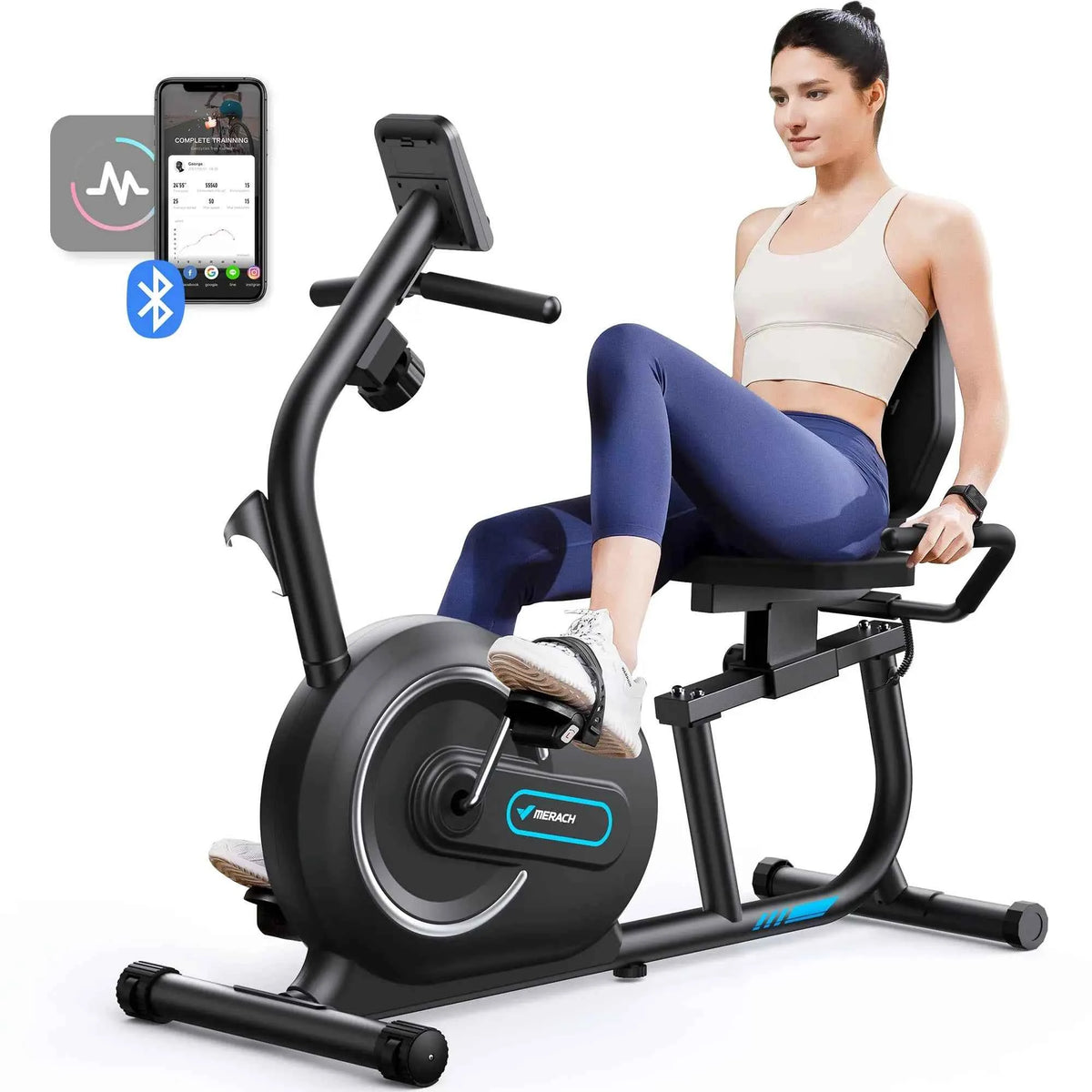 MERACH Recumbent Exercise Bike for Home. Smart Bluetooth Exclusive App Connectivity. LCD Heart Rate Handle Magnetic Recumbent Bike