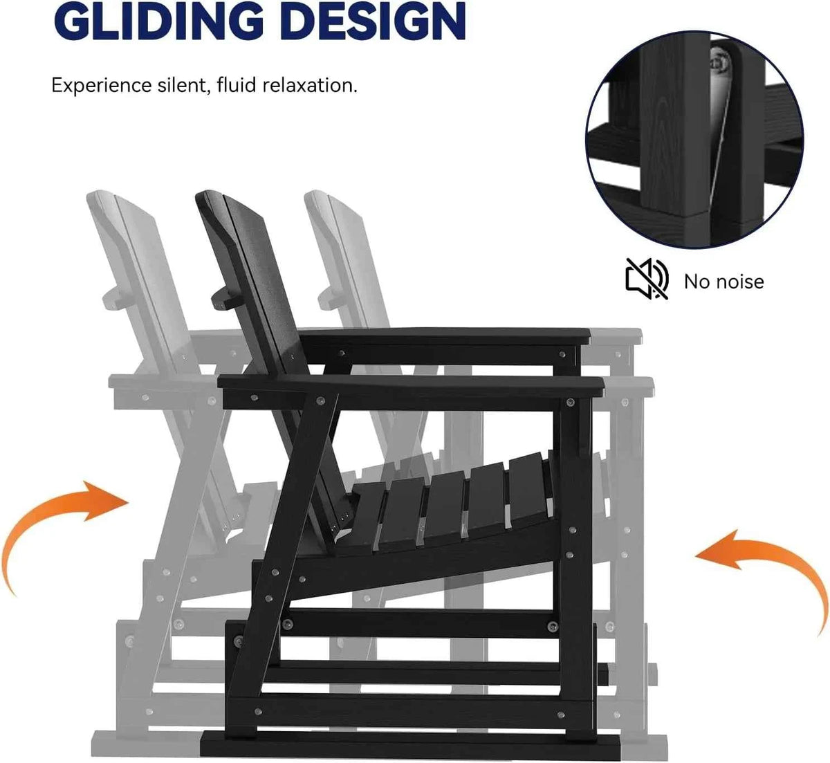 Aoxun HDPE Patio Rocking Chairs, Outdoor Porch Glider Chair Set of 1 Wood Like Wide Seat Black