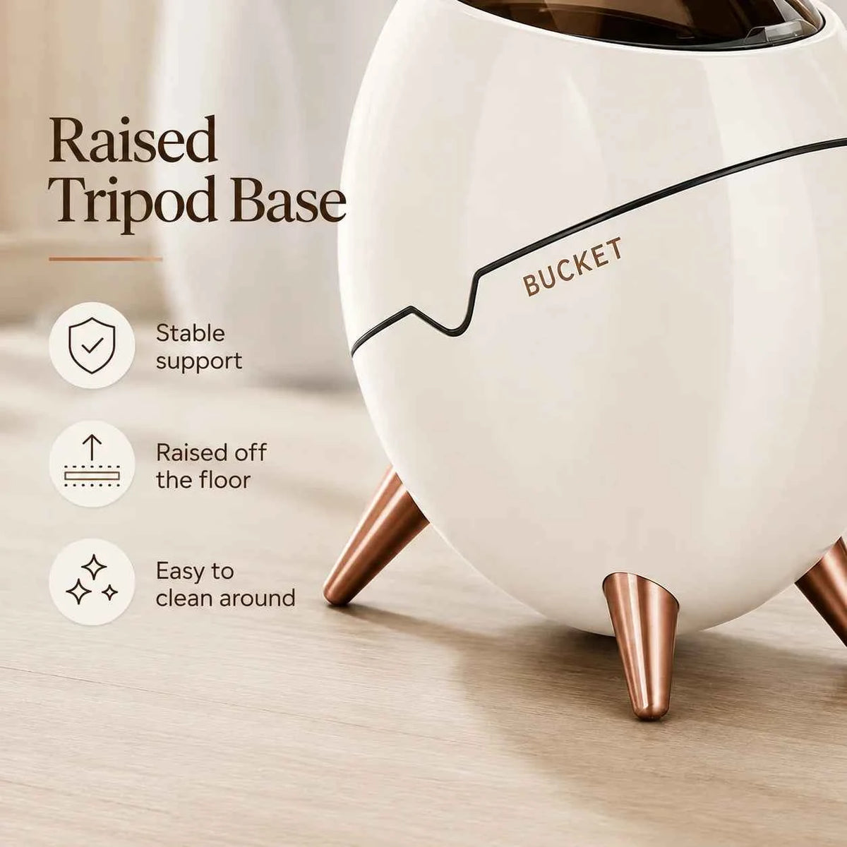 1 Pack Egg Shaped Swing Lid Trash Can with Removable Inner Bucket & Smoky Odor-proof Cover, Luxury Golden Metal Tripod Legs Compact Decorative Mini Waste Bin for Bedroom Bathroom Living Room Nightstand Side Table Household Ga