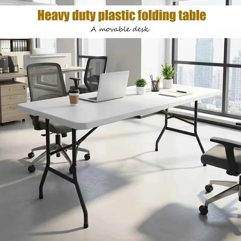 Portable Plastic Folding Table with Carry Handle, Waterproof, Steel Frame with Safety Lock for Picnic, Party ,Dining, Outdoor Indoor, Garden