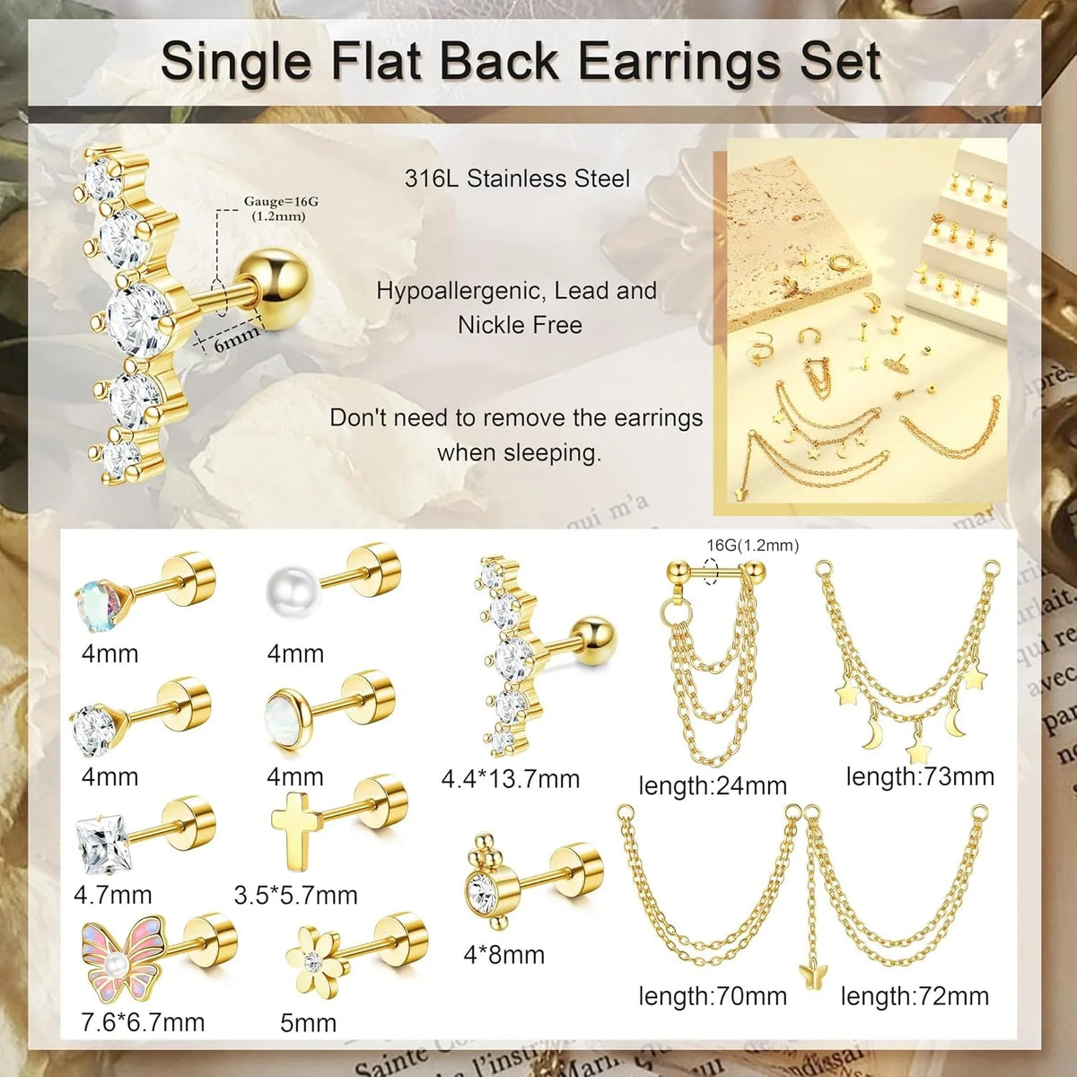 27Pcs Surgical Steel Helix Piercing Earrings, Hypoallergenic, 14G Cartilage Tragus Conch Lobe Piercing. Jewelry For Women, Men Dainty Minimalist Stackable Stud Rings, Trendy Ear Piercing Set