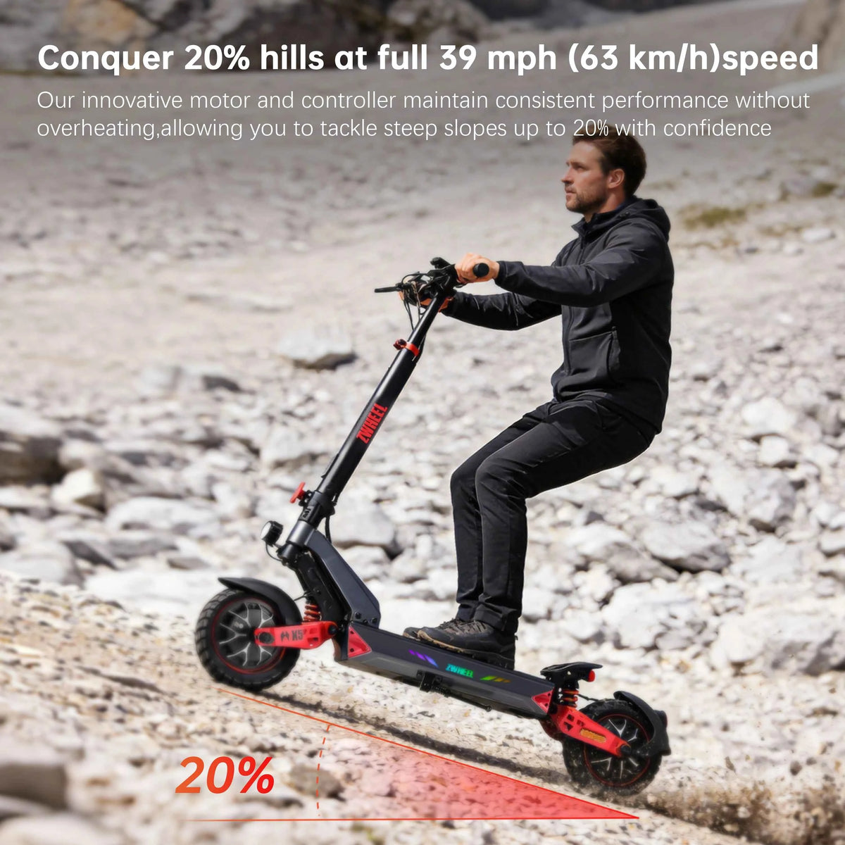 ZWHEEL D3 Dual Motors Electric Scooter, 2400W All-wheel Drive, Max Speed 39 MPH, Max Range 50 Miles, 960Wh Battery, 1000 Cycles. Bluetooth Locking and Unlocking Anti-theft Protection, TUYA Smart APP. 10'' Off-Road Tires, Low